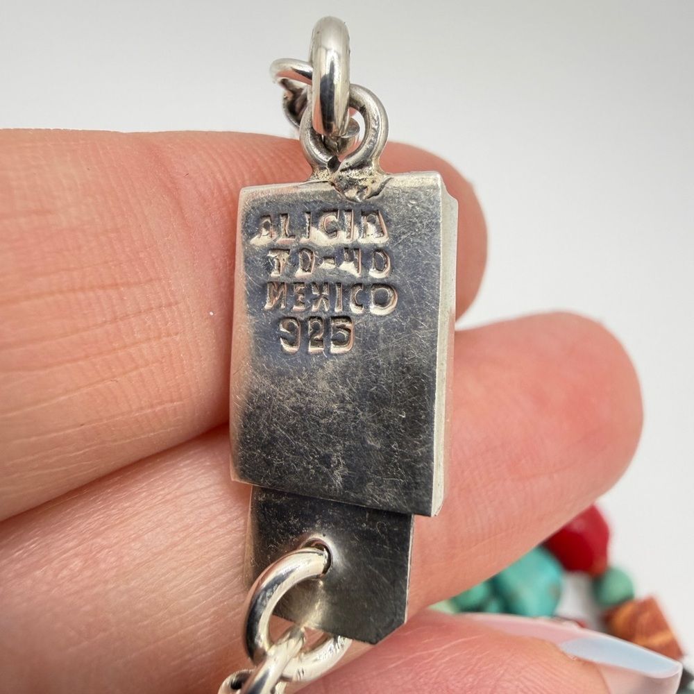 AMAZING ~20" 5 strands of Coral, Silver, TURQUOISE beads w/ VTG 925 TAXCO clasp! - Picture 7 of 13